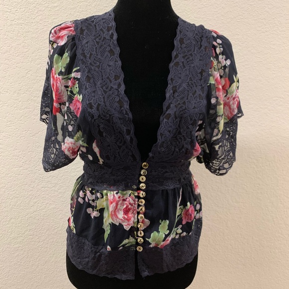 Navy Floral Kimono - Picture 1 of 6